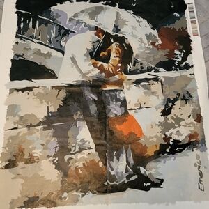 Romantic Couple Under Umbrella Canvas Art